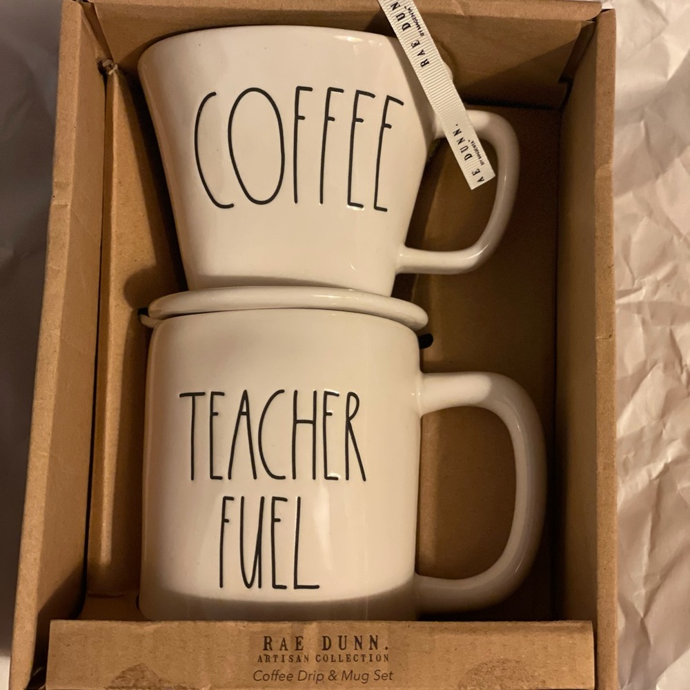 Rae Dunn Coffee Drip & Teacher Fuel Mug Gift Set